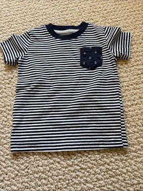 Navy & White Striped Short-Sleeve Kids Nautical Tee with Anchor Pocket